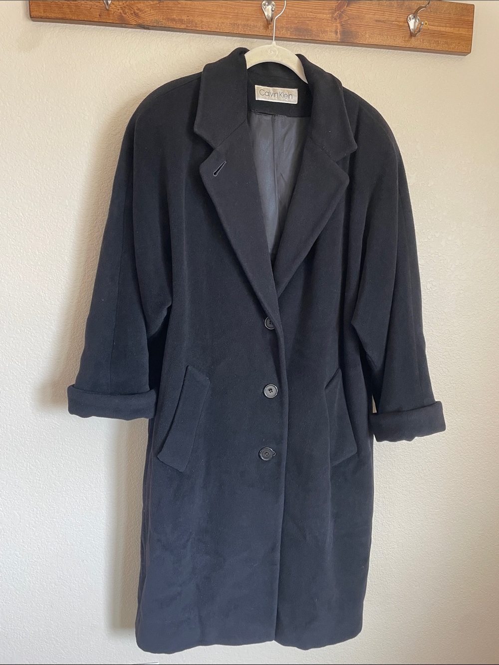 Calvin Klein Black Single-Breasted Trench Coat 6 City Chic Neutral Oversized